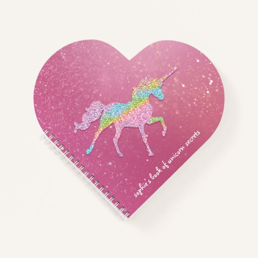 Mooie kinder regenboog eenhoorn glitter schrift notitieboek (Voorkant)