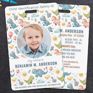 Mooie Kinderen Dinosaur Kleurrijke Aangepaste Foto Badge