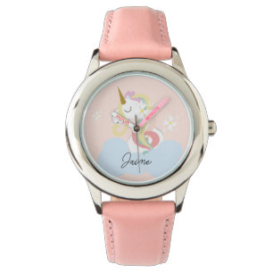 Mooie Kinderen Eenhoorn en Bloem Naam Horloge