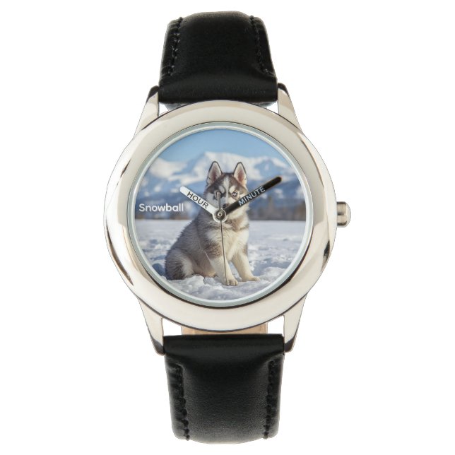 Mooie Kinderen Husky Hond Personalization Horloge (Voorkant)