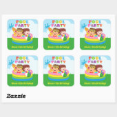 Mooie Kinderen Mini Zwembad Verjaardagsfeestje Dec Vierkante Sticker (Vel)