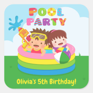 Mooie Kinderen Mini Zwembad Verjaardagsfeestje Dec Vierkante Sticker