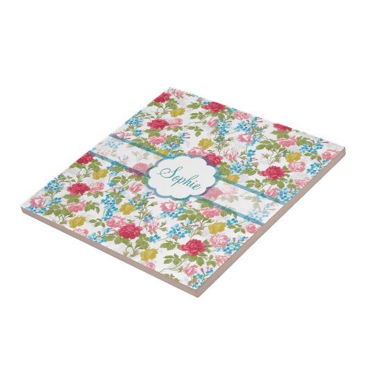 Mooie  kindergriepachtige rozen tegeltje (Zijkant)