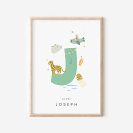 Mooie kinderkamer gepersonaliseerde alfabet letter poster