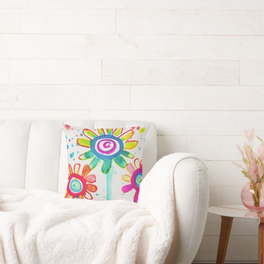 Mooie kinderkamerkunst kleurrijke bloemillustratie kussen (Bank)