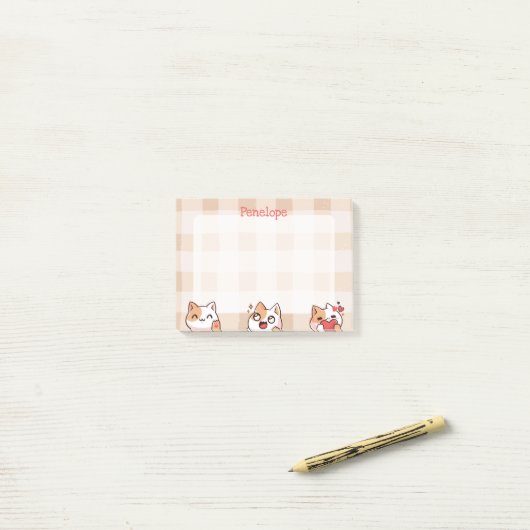 Mooie kindernaam Manga-cartoonkat Post-it® Notes (Op bureau)