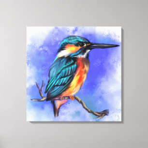Mooie Kingfisher Bird - Migigly Waterverf Art Canvas Afdruk