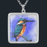 Mooie Kingfisher Bird - Migigly Waterverf Art  Zilver Vergulden Ketting<br><div class="desc">Mooie Kingfisher Bird - Migned Waterverf Art die exotische blauwe visserij schildert</div>