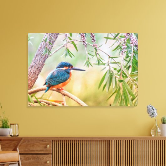 Mooie Kingfisher Bird op een boomarm Canvas Afdruk (Insitu (Woonkamer))