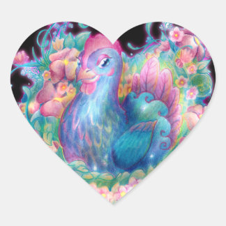 Mooie kip en bloemen hart sticker
