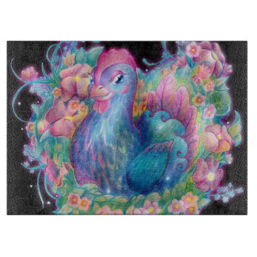 Mooie kip en bloemen snijplank (Voorkant)