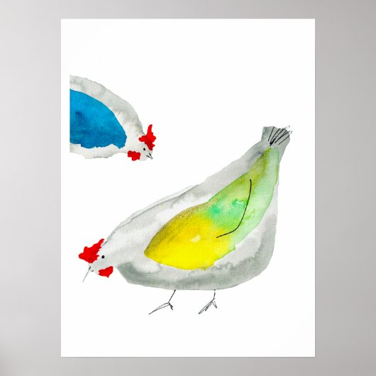 Mooie kippen aquarel kunst poster (Voorkant)