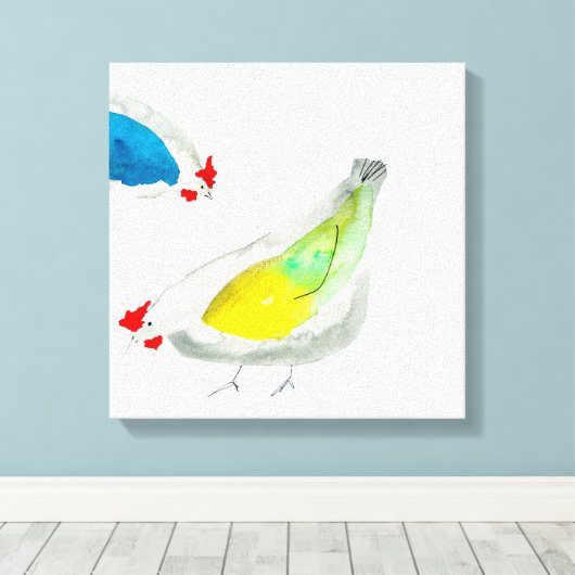 Mooie kippen waterverf canvas afdruk (Insitu (Houten vloer))