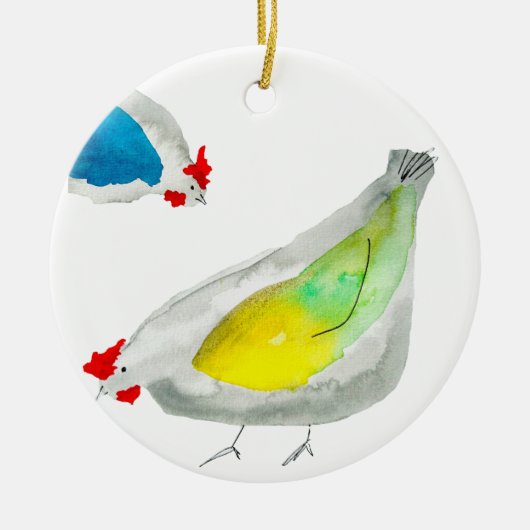 Mooie kippen waterverf keramisch ornament (Voorkant)