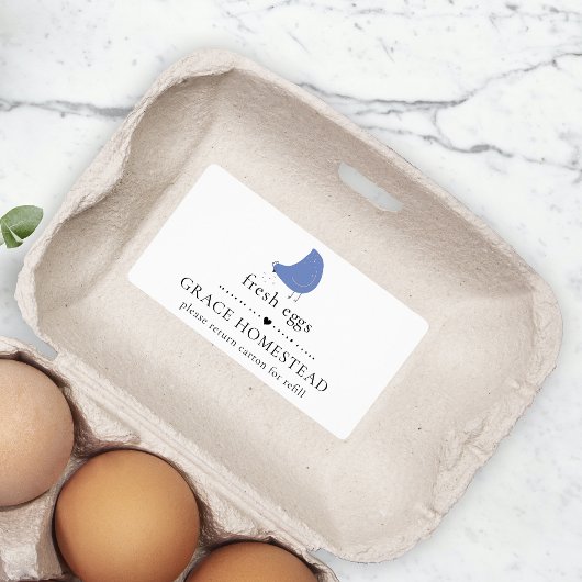 Mooie Kippenboerderij Blauw Eierdoos Label