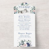 Mooie Kitten Bloemen Blauwe Het is een Jongen Baby All In One Uitnodiging (Binnen)