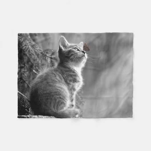 Mooie Kitten en Vlinder Fleece Deken (Voorkant (Horizontaal))