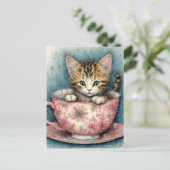 Mooie kitten in een theekopje briefkaart (Staand voorkant)