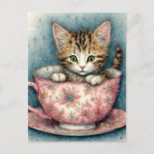 Mooie kitten in een theekopje briefkaart (Voorkant)