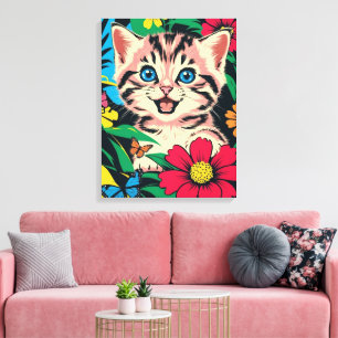 Mooie Kitten in Pop Art Schilderstijl Canvasprint Canvas Afdruk