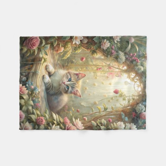 Mooie kitten in Roos Garden (Shabby Chic) Fleece Deken (Voorkant (Horizontaal))