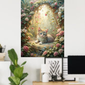 Mooie kitten in Roos Garden (Shabby Chic) Poster (Thuiskantoor)