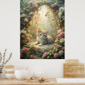 Mooie kitten in Roos Garden (Shabby Chic) Poster (Keuken)