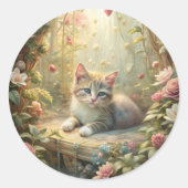Mooie kitten in Roos Garden (Shabby Chic) Ronde Sticker (Voorkant)