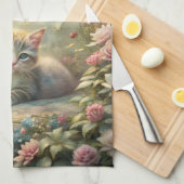 Mooie kitten in Roos Garden (Shabby Chic) Theedoek (Quarter Fold)