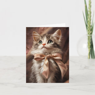 Mooie Kitten Kat Lint Feestdagen Kaart