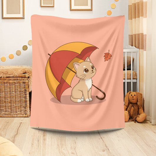 Mooie Kitten Kat Rood Geel Paraplu Herfst Roze Fleece Deken