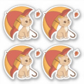 Mooie Kitten Kat Rood Geel Paraplu Herfst Set van Sticker (Voorkant)