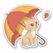 Mooie Kitten Kat Rood Geel Paraplu Herfst Sticker (Voorkant)