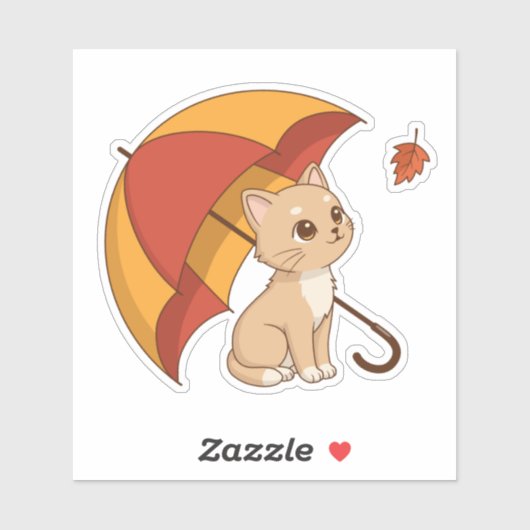 Mooie Kitten Kat Rood Geel Paraplu Herfst Sticker (Vel)