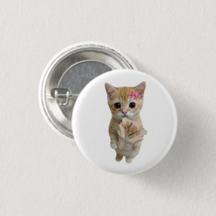Mooie Kitten met Bloemen Speld Aardige Kat Knoop Ronde Button 3,2 Cm