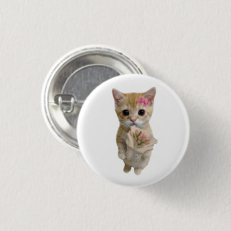 Mooie Kitten met Bloemen Speld | Aardige Kat Knoop Ronde Button 3,2 Cm