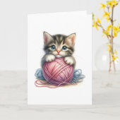 Mooie kitten met garen Lege kaart voor elke gelege (Gele Bloem)