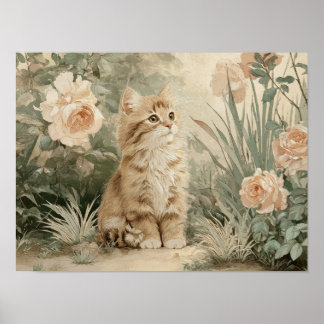 Mooie Kitten Muurdecoratie Cottagecore Bloemige Ka Poster
