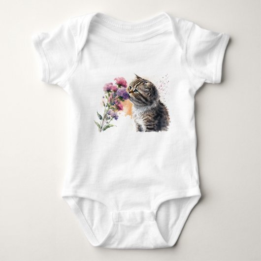 Mooie kitten snuiven bloemen romper (Voorkant)