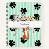 Mooie Kittens & poten, groene strepen Spiraal Notitieboek (Voorkant)