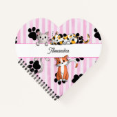 Mooie Kittens & poten, roze strepen hartvormig Notitieboek (Voorkant)