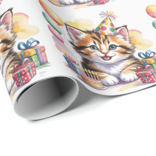 Mooie Kittens Waterverf Verjaardagsfeestje Cadeaupapier