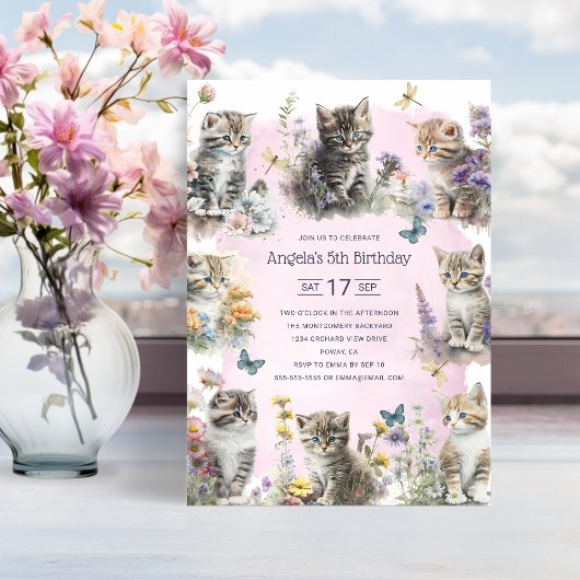Mooie Kittens Wilde Bloemen Aangepaste 5e Verjaard Kaart