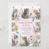 Mooie Kittens Wilde Bloemen Aangepaste 5e Verjaard Kaart (Voorkant)