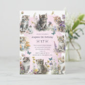 Mooie Kittens Wilde Bloemen Aangepaste 5e Verjaard Kaart (Staand voorkant)