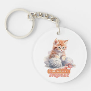 Mooie Kittenspreuk “Slapen, Eten, Spelen, Herhalen Sleutelhanger