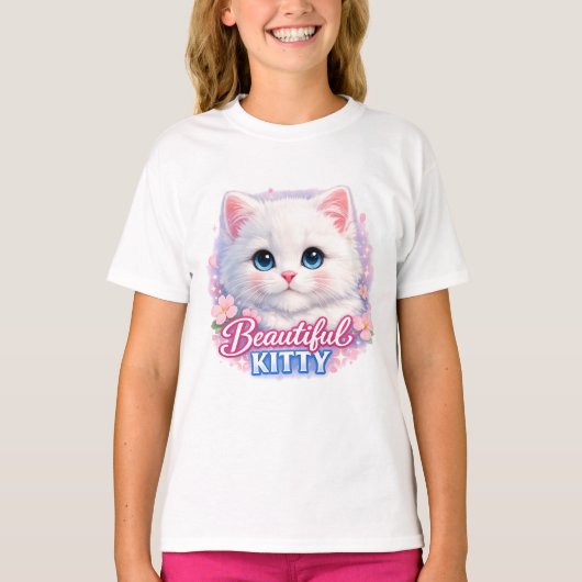 Mooie Kitty Cute Kat Kinderen T-Shirt (Voorkant)