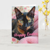 Mooie Kitty Gelukkig Pasen Kaart (Gele Bloem)