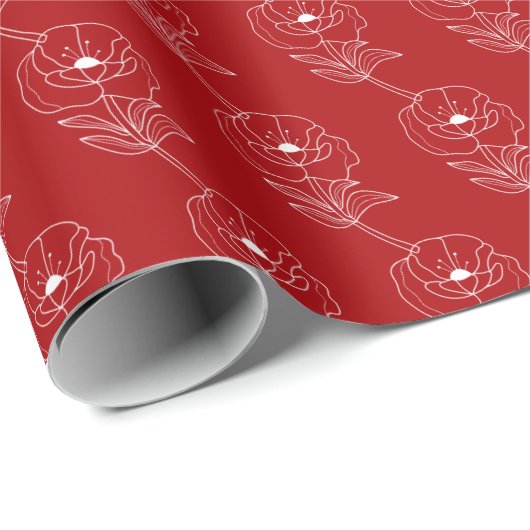 Mooie Klaproos Bloem Rood Patroon Cadeaupapier (Rol Hoek)