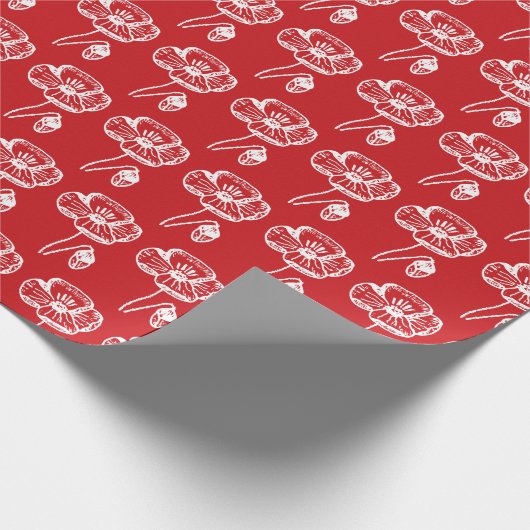 Mooie Klaproos Bloemig Rood Patroon Cadeaupapier (Hoek)